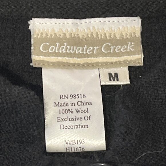 Coldwater Creek Womans Medium Black Swirl 100% Wool Button Cardigan Sweater - Picture 3 of 4